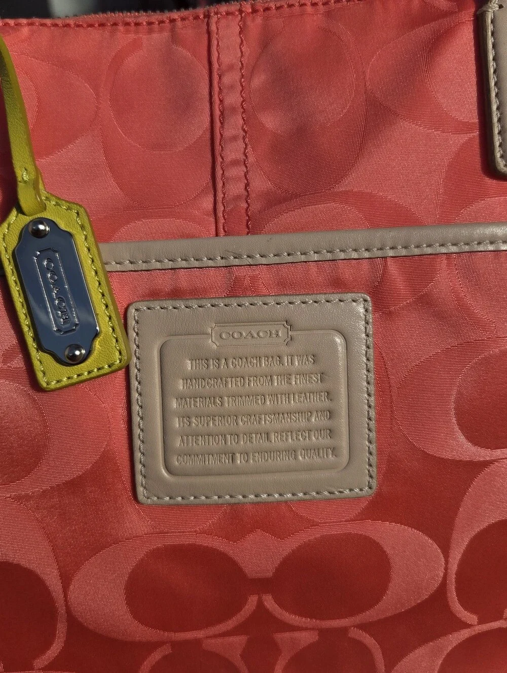 Coach 24865 Weekend Signature Colorblock Nylon East West Tote Pink Coral 2010s